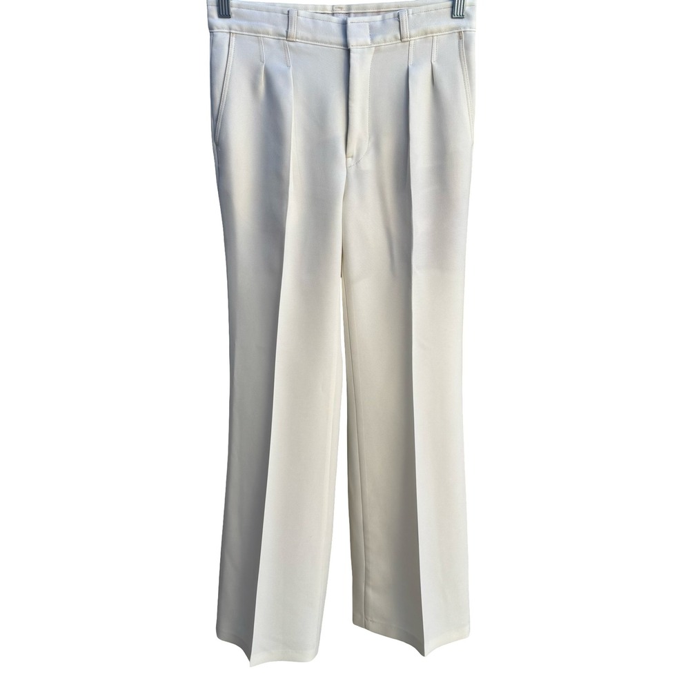 Angels Flight Tobias Kotzin Vintage 70s Cream Pleated Flare Leg Disco Pants 30
